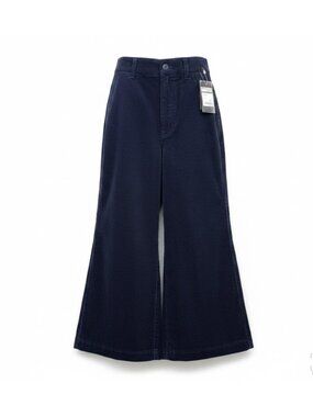 Uniqlo Womens Navy Cotton High-Waisted Corduroy Wide Cropped Pants Size 2